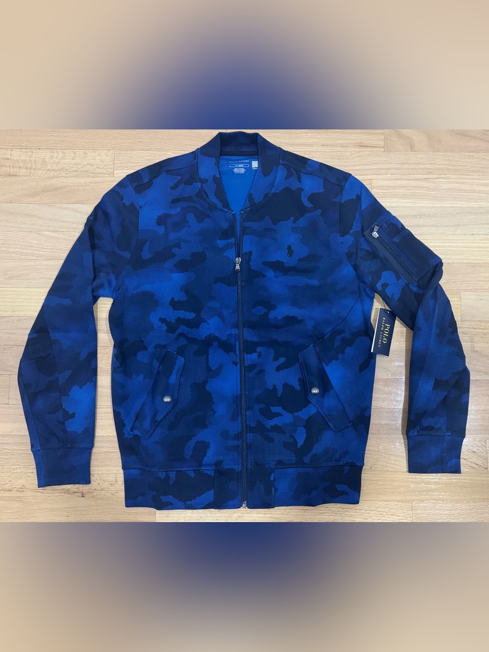 Polo Ralph Lauren Men’s Double Knit Mesh Camo Bomber Full-Zip Jacket Blue NWT M